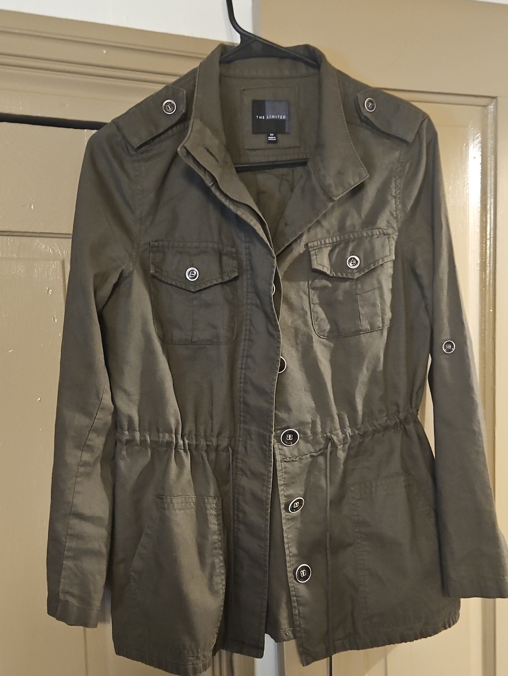 The Limited Olive Green Womens Utility Jacket with Waist Drawstring XS